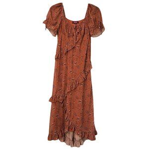 Rock And Roll Dress Small Floral Coquette Milkmaid Maxi Romantic Ruffle Y2K